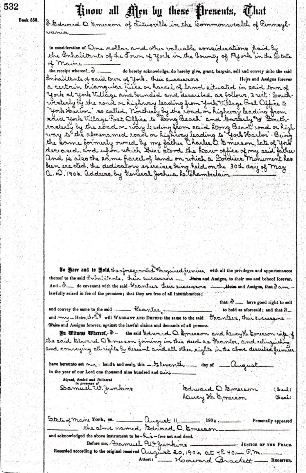 Soldiers' Memorial Property Deed